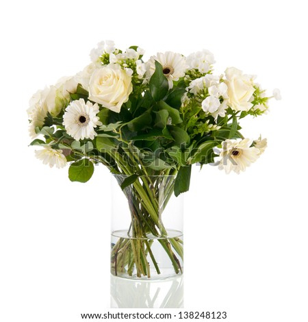 Mixed bouquet white flowers isolated over white background