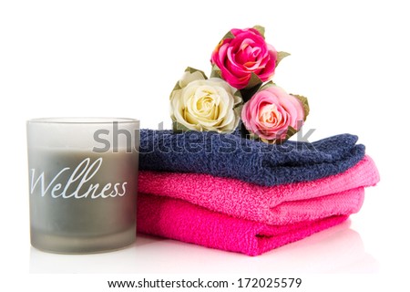 Towels in blue and pink with silk roses