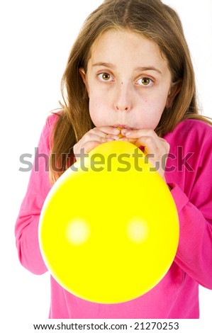 Little Girl Is Blowing A Yellow Balloon Stock Photo 21270253 : Shutterstock