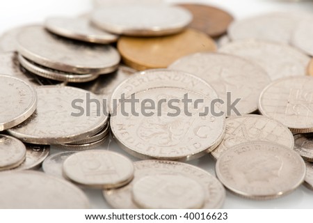 Old Dutch guilders in different value isolated over white