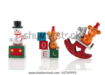 Old vintage christmas toys isolated over white