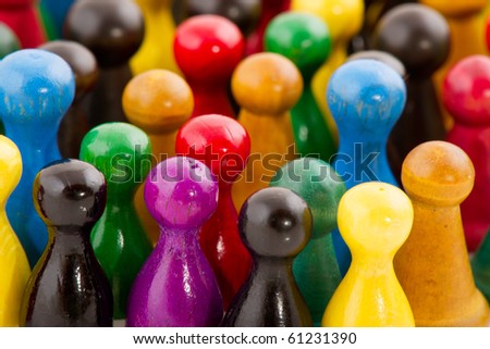 Large group of people in many colors in abstract