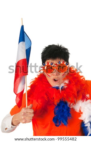 Dutch woman dressed in orange with Holland flag Foto stock © 