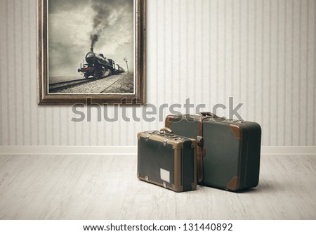 Similar – Foto Bild Retro-Holzzug, der entlang einer Eisenbahn in den Bergen fährt. Wunderschöne sonnige Sommerlandschaft. Mallorca, Spanien.