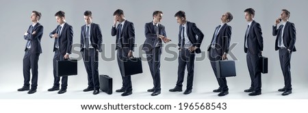 Young handsome businessman, set of poses and facial expressions.