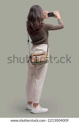 Similar – Image, Stock Photo Tourist woman taking pictures to La Alhambra in sunny day. Carlos V palace