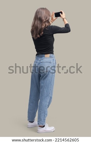 Similar – Image, Stock Photo Tourist woman taking pictures to La Alhambra in sunny day. Carlos V palace