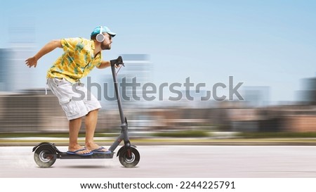 Similar – Image, Stock Photo Young man with electric bicycle in the autumn park
