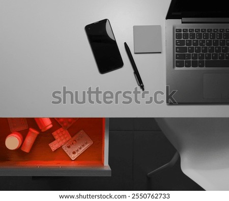 Similar – Image, Stock Photo Conceptual image about drug addict with a pill in a young woman tongue