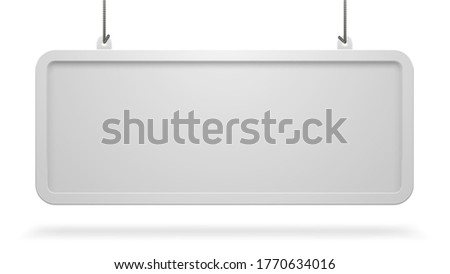 Hanging long white signboard in a frame on a white background. Vector illustration Stockfoto © 