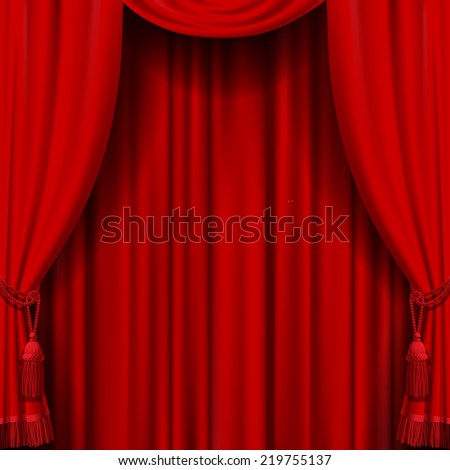 Vector image of red curtain. Square theater background. Artistic poster