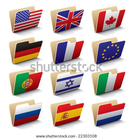 Set 1 of vector folders icons with world flags