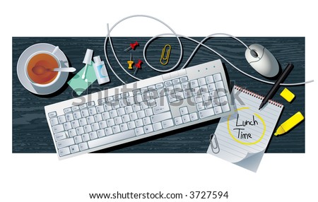 Raster version of vector office still life with keyboard (contain the Clipping Path of all objects)