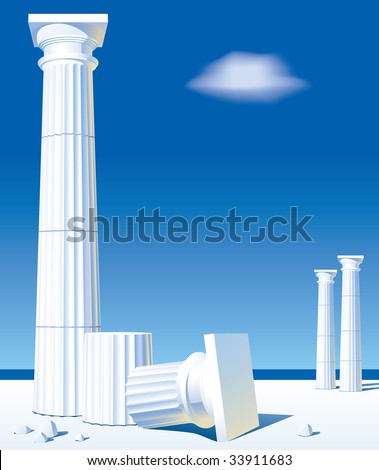 Vector image of classical antic columns on the shore