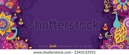 Happy Diwali celebration background. banner design decorated with illuminated oil lamps on patterned background. vector illustration design