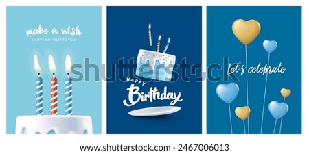 Happy Birthday celebration typography design with 3d birthday cake for greeting card, poster or banner. Vector illustration