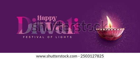 Happy Diwali festival with oil lamp, Rangoli decoration with Diya, Diwali holiday Background with rangoli, Diwali celebration greeting card,vector.