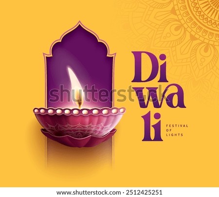 Happy Diwali festival with oil lamp, Rangoli decoration with Diya, Diwali holiday Background with rangoli, Diwali celebration greeting card,vector. Di wa li translate: diwali