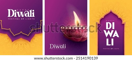 Happy Diwali festival with oil lamp, Rangoli decoration with Diya, Diwali holiday Background with rangoli, Diwali celebration greeting card,vector. Di wa li translate: diwali