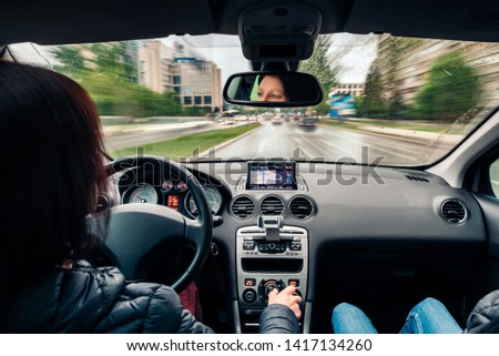 Similar – Image, Stock Photo Passenger perspective rainy weather in the right side mirror