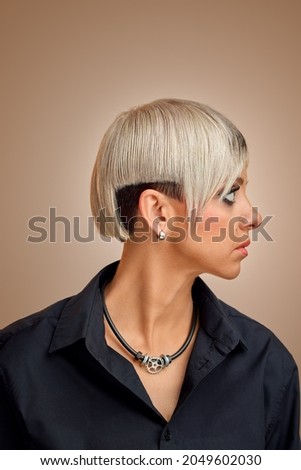 Girl with trendy asymmetrical haircut Zdjęcia stock © 
