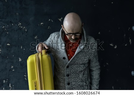 Similar – Image, Stock Photo Portrait of an eccentric rocker man with long purple hair in a green bathroom.