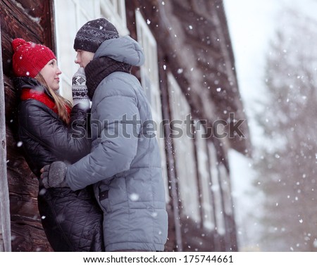 lovers in winter village