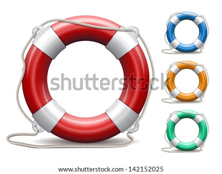 Set of life buoys on white background. Vector Illustration.