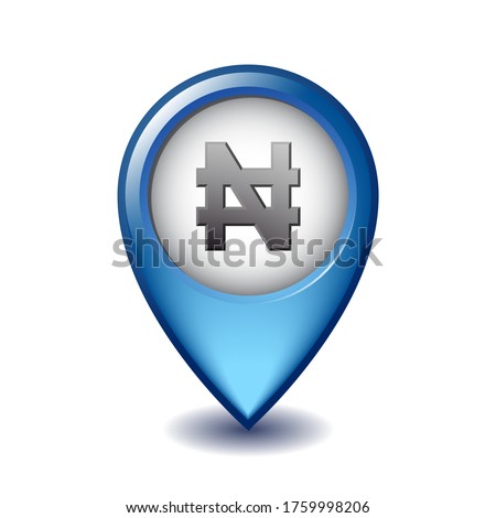 Naira currency sign Mapping Marker vector icon. Illustration design of Symbol of Nigerian money on Map Pointer. Symbol of Nigerian monetary unit. Vector illustration isolated on white background