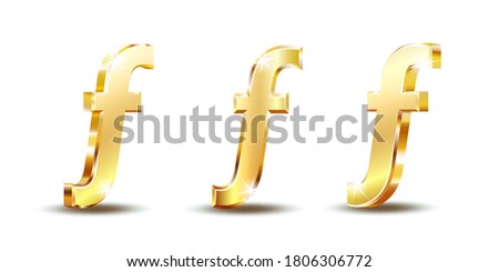 Florin currency vector icon, mathematical function symbol sign, Hungarian Forint sign. Golden currency symbol isolated on white.