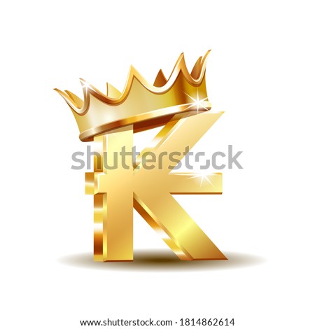 Laos kip currency symbol, golden money sign with golden crown, vector illustration on white background