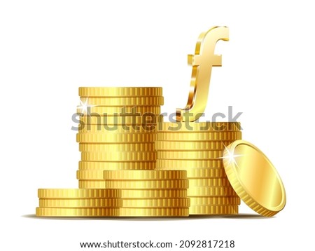 Stack of coins with Gold shiny Florin currency symbol. Vector illustration isolated on white background.