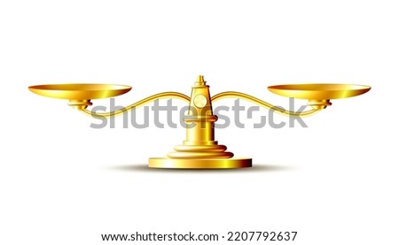 Golden scales. Bowls of scales in balance. Libra icon. Vector illustration isolated on white background.