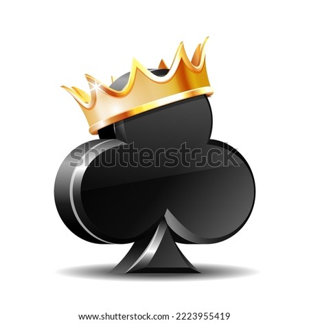 Clubs suit card in golden crown. Winner concept. 3d Vector symbol for casino, apps and websites or game design