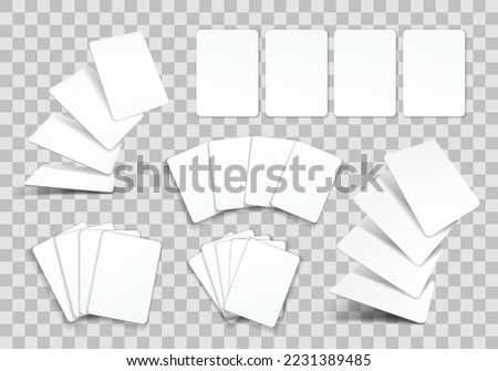 Set of playing cards mockups. Blank playing cards on transparent background. Vector illustration.