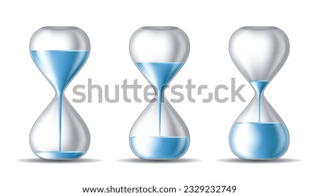 Water falling in the hourglass in three different states