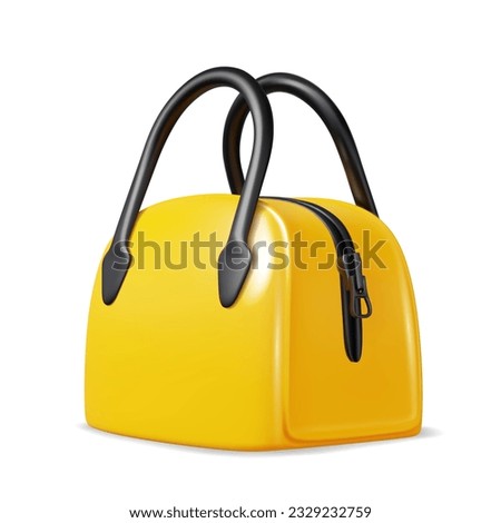 Yellow woman fashion handbag with black handles. Glossy bright Yellow woman bag icon for fashion magazine illustration. 3d Vector realistic illustration isolated on white background.