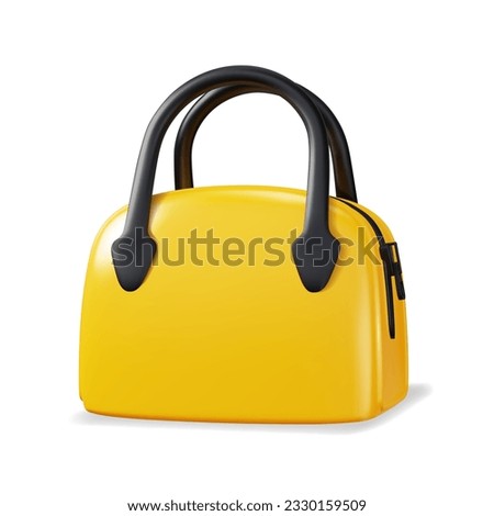 Yellow woman fashion handbag with black handles. Glossy bright Yellow woman bag icon for fashion magazine illustration. 3d Vector realistic illustration isolated on white background.