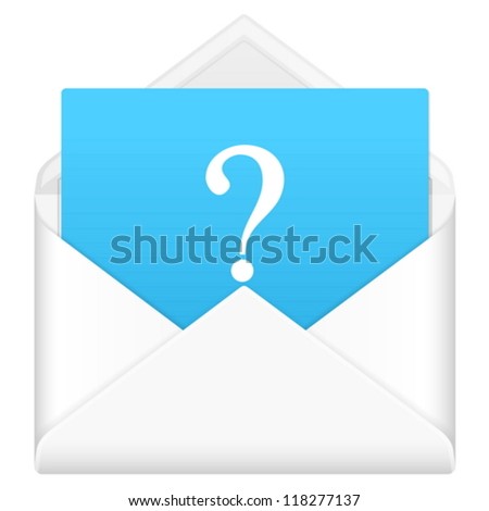 Envelope, notebook sheet, and symbol on a white background.