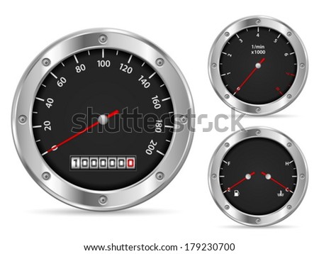 Car dashboard elements on a white background.