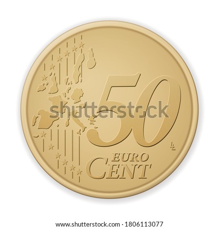 Fifty euro cent on a white background. Vector illustration.