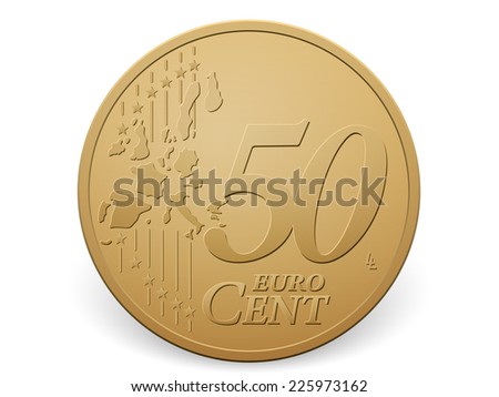 Fifty euro cent coin on a white background.