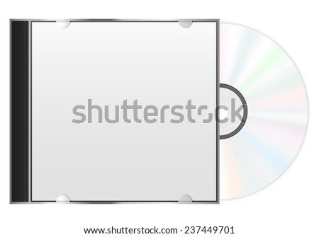 Compact disc case and CD on a white background.