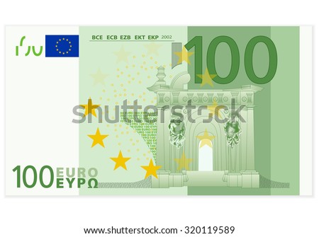 One hundred euro banknote on a white background.