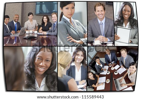 Montage of interracial business group men & women, businessmen and businesswomen team