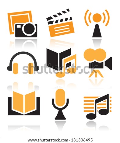 Entertainment icon set over white background