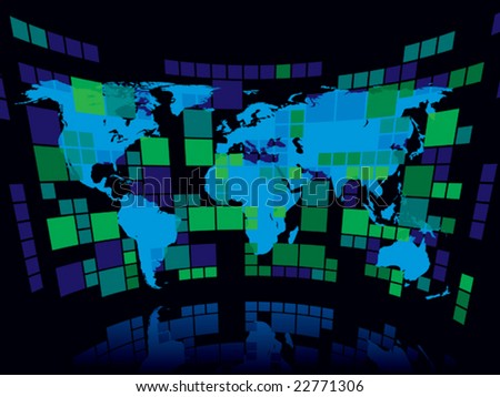 Abstract business background with a blue world map, conceptual business illustration. The base map is from Central Intelligence Agency Web site.