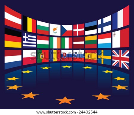 Collection of european union national flags of countries.