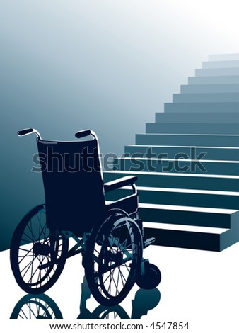 Empty wheelchair and stairs, vector