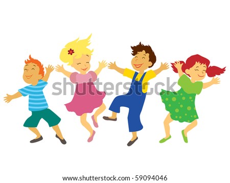 Children With Smiling Faces Are Playing, Jumping And Dancing. Stock ...